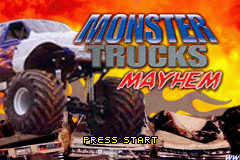 Monster Trucks Mayhem title screen for GameBoy Advance